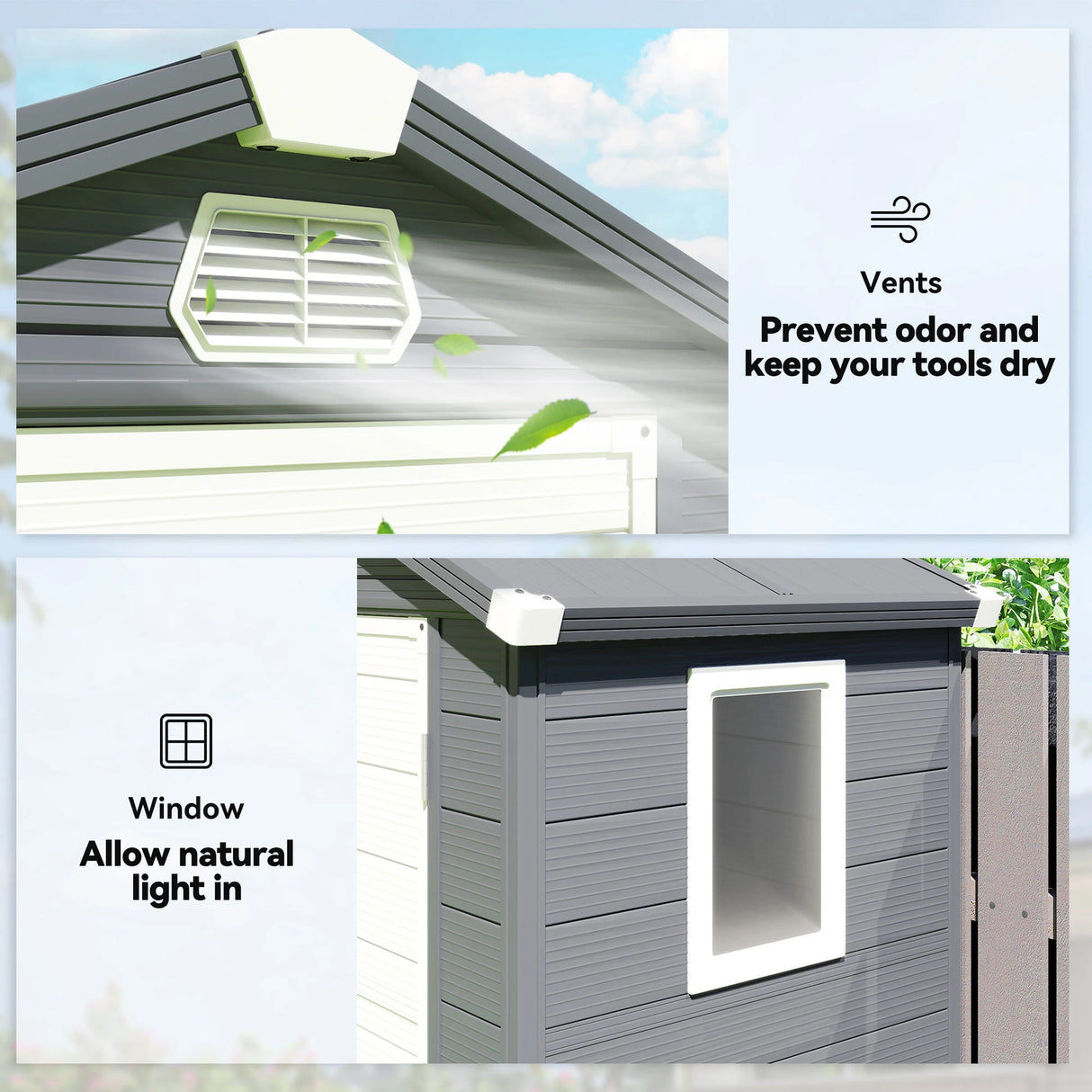 Outsunny 4.4ft x 3.3ft size Aluminium Frame and Plastic Wall Shed, with Foundation - Grey