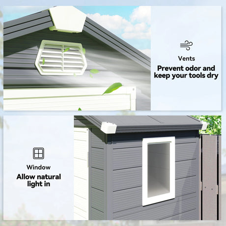 Outsunny 4.4ft x 3.3ft size Aluminium Frame and Plastic Wall Shed, with Foundation - Grey