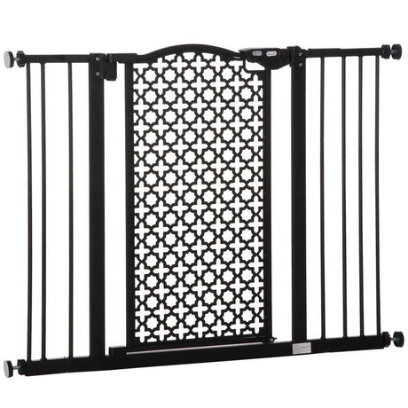 PawHut 74-105cm Pet Safety Gate Stair Barrier, with Auto Close, Double Locking - Black