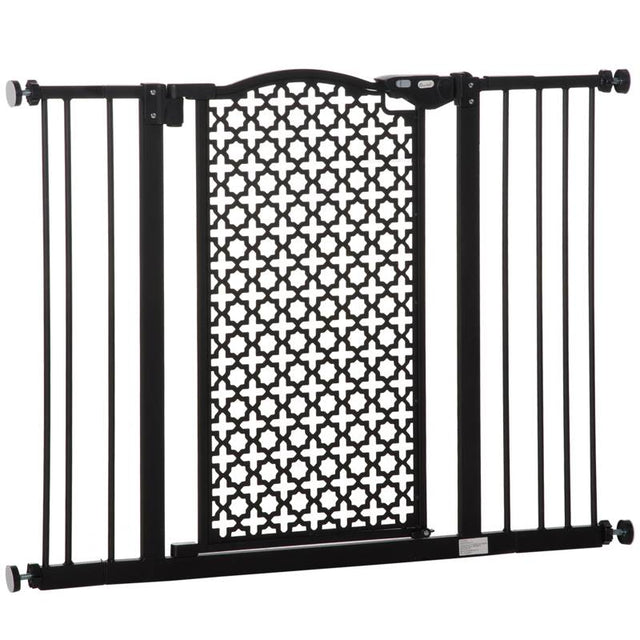 PawHut 74-105cm Pet Safety Gate Stair Barrier, with Auto Close, Double Locking - Black