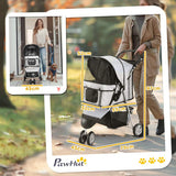 PawHut Dog Stroller, 3 Wheels Foldable Cat Dog Pram with Cup Holder, Storage Basket, Pet Stroller for Small Miniature Dogs, Grey