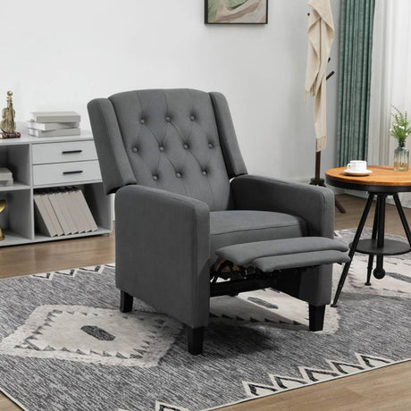 HOMCOM Wingback Recliner Chair for Home Theater, Button Tufted Microfibre Cloth Reclining Armchair with Leg Rest, Deep Grey