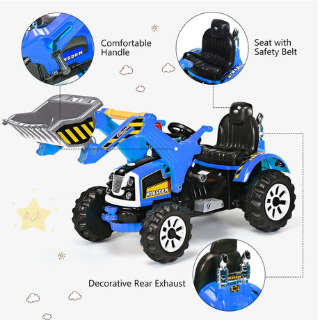 12V Battery Powered Kids Ride on Excavator with Horn and Safety Belt-Blue