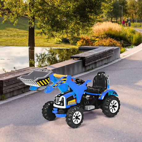 12V Battery Powered Kids Ride on Excavator with Horn and Safety Belt-Blue