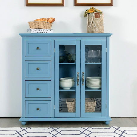 Kitchen Storage Cabinet with Clear Glass Doors for Dining Room/Kitchen/Entryway Blue
