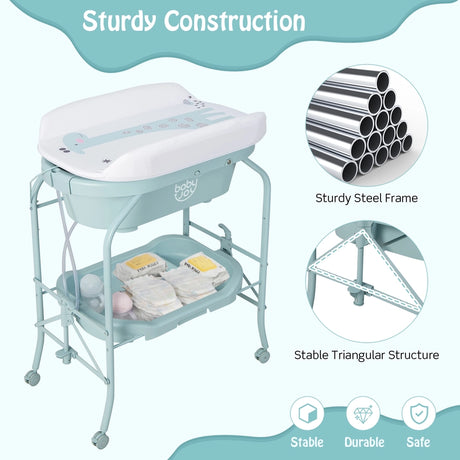 2-in-1 Baby Change Table with Bathtub and Folding Changing Station-Blue