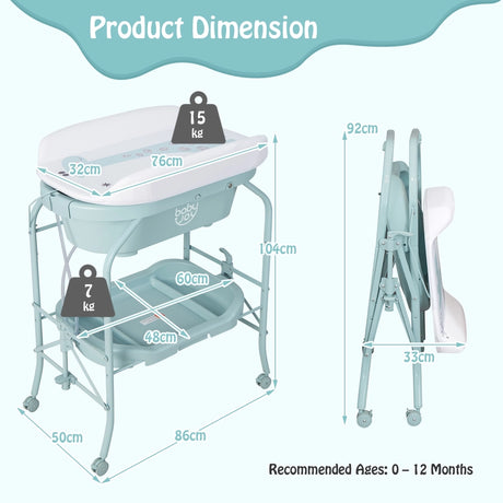 2-in-1 Baby Change Table with Bathtub and Folding Changing Station-Blue