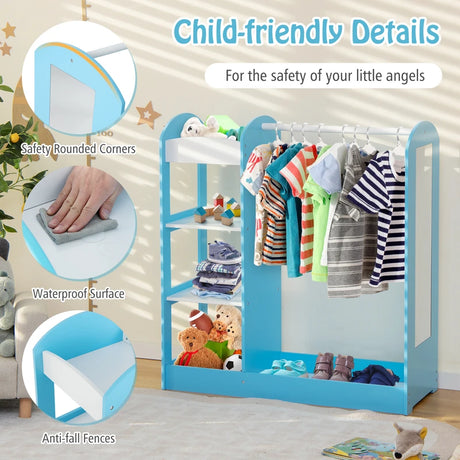 Kids Dress Up Storage with Mirror-Blue