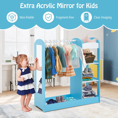 Kids Dress Up Storage with Mirror-Blue