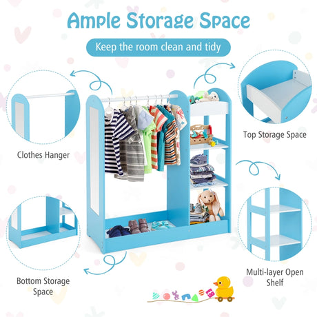Kids Dress Up Storage with Mirror-Blue