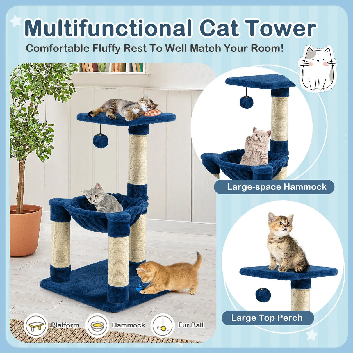 Multi-level Cat Tree with Cosy Hammock for Cats