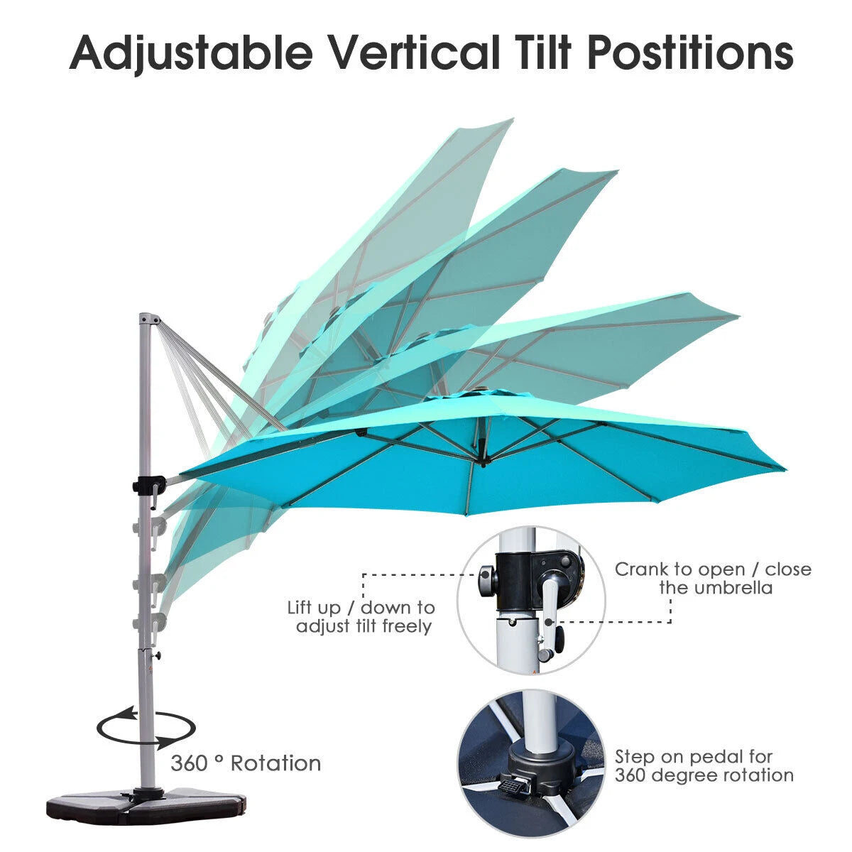 Round Cantilever Umbrella with Heavy-Duty Aluminum Pole for Garden-Navy