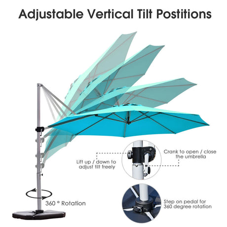 Round Cantilever Umbrella with Heavy-Duty Aluminum Pole for Garden-Navy