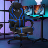 Ergonomic Swivel Gaming Chair with Retractable Footrest and Lumbar Support-Blue