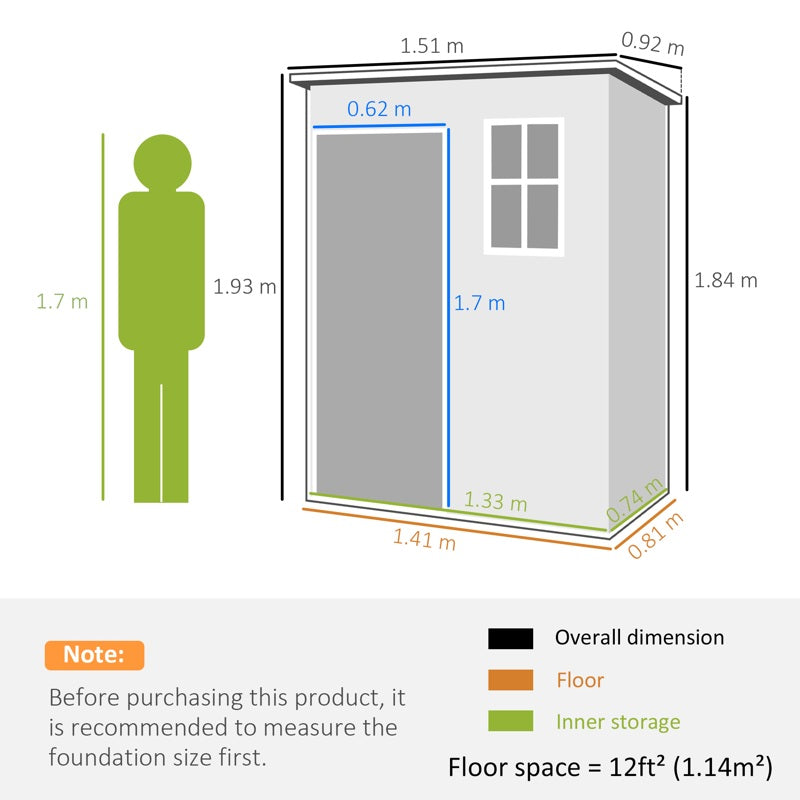 Outsunny 5' x 3' Garden Shed with Floor, Outdoor Storage Shed with Lockable Door, Window and Vent for Garden, Patio, Grey