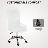 HOMCOM Plush Office Desk Chair, Modern Armless Swivel Vanity Chair with Adjustable Height for Home Office, Bedroom, Living Room, White