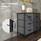 HOMCOM Fabric Chest of Drawers, Industrial Bedroom Dresser with 6 Fabric Drawers, Steel Frame and Wooden Top for Nursery, Living Room, Hallway, Black