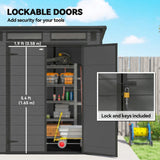 Outsunny 6 x 6 ft Plastic Garden Shed, Wood-Effect Outdoor Storage Shed with Floor, Windows, Lockable Doors and Vents, Dark Grey