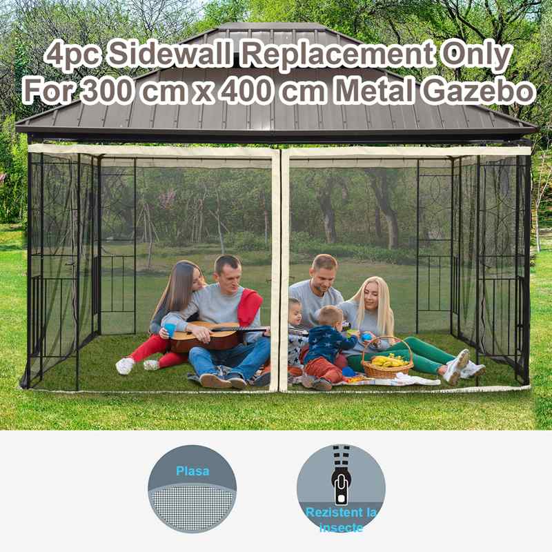 Outsunny 302 x 207cm Universal Replacement Mesh Sidewall Netting for Patio Gazebos and Canopy Tents, (Sidewall Only) Beige