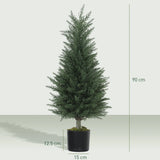 HOMCOM Artificial Plants Outdoor, 90 cm Fake Cypress Tree with Plastic Pots, UV-Resistant Faux Plants for Garden Front Porch Decoration, 2 Pack