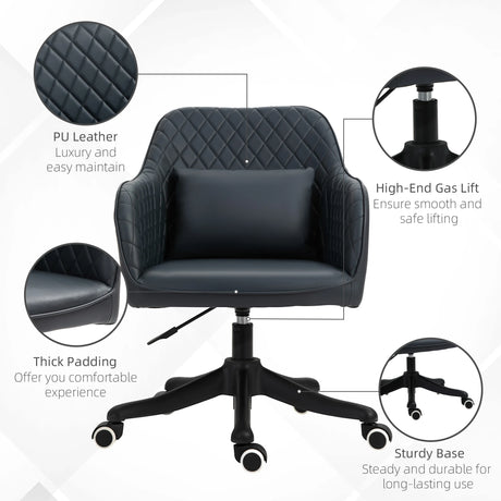 Vinsetto PU Leather Office Chair, Desk Chair, Makeup Vanity Chair with Massage Lumbar Pillow and Rolling Wheels for Bedroom and Home, Deep Blue