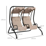 Outsunny Two-Seat Garden Swing Chair, with Protective Canopy - Beige