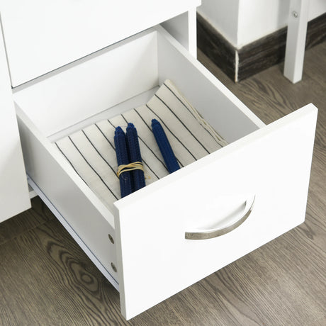 HOMCOM Kitchen Cupboard, 183cm Tall Storage Cabinet with Countertop, Sideboard with 3 Small Drawers, Flip Up Top Door, 3 Cabinet Doors and Open Shelves, 100W x 39.5D x 183.5H cm, White