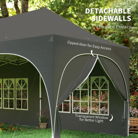 Outsunny 3 x 6m Pop Up Gazebo Shelter with Sides, 6 Sandbags, Peak Top Garden Party Tent Marquee with Carry Bag, Dark Grey