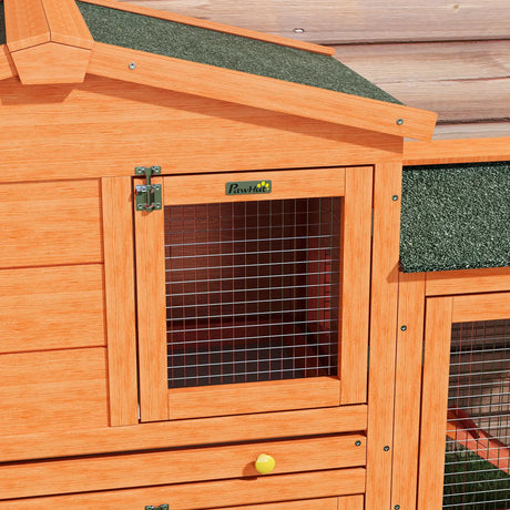 PawHut Two-Tier Rabbit Hutch with Run, Ramp, Slide-Out Tray, for Garden - Orange