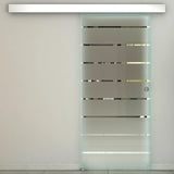 HOMCOM 90cm Sliding Glass Door with Hardware Track Kit, Frosted Tempered Glass with Stripe Pattern, Round Handle