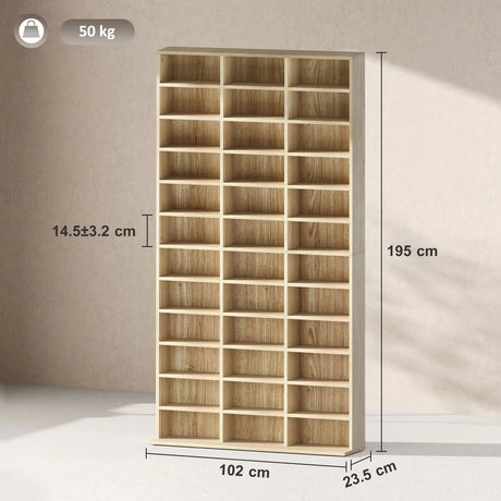 HOMCOM CD Storage Unit with Adjustable Shelves, 102 x 195 cm, Oak Tone