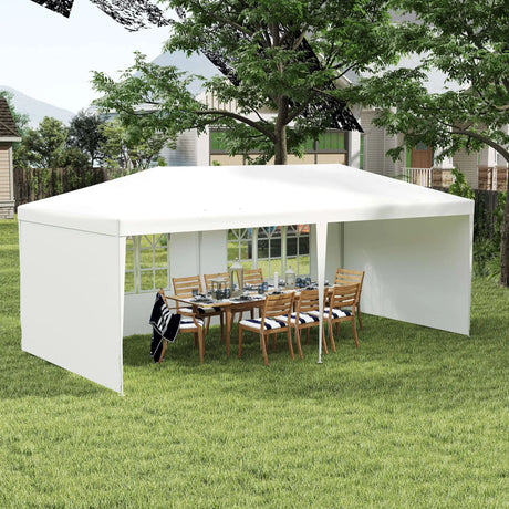 Outsunny 6 x 3 m Party Tent Gazebo Marquee Outdoor Patio Canopy Shelter with Windows and Side Panels White