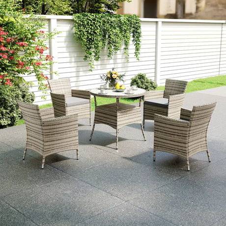 Outsunny Five-Piece Rattan Garden Set, with Two-Tier Table - Grey