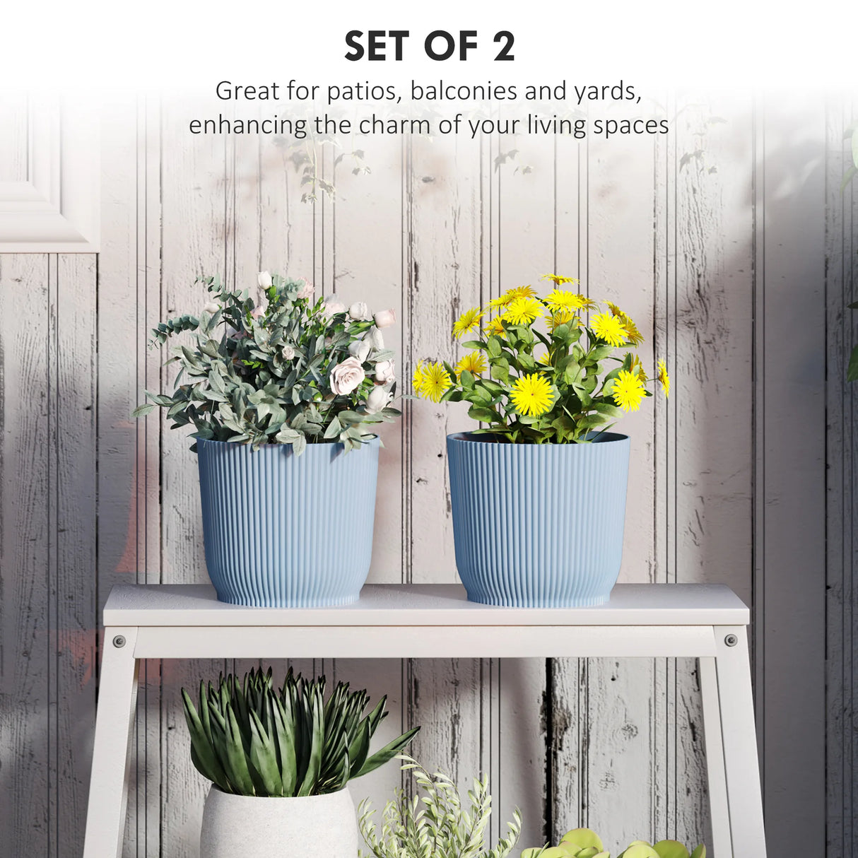Outsunny Set of Two 22cm Planters - Blue