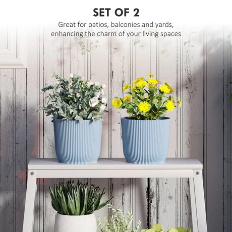 Outsunny Set of Two 22cm Planters - Blue