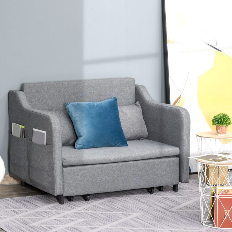 HOMCOM Two-Seater Pull-Out Sofa Bed - Grey