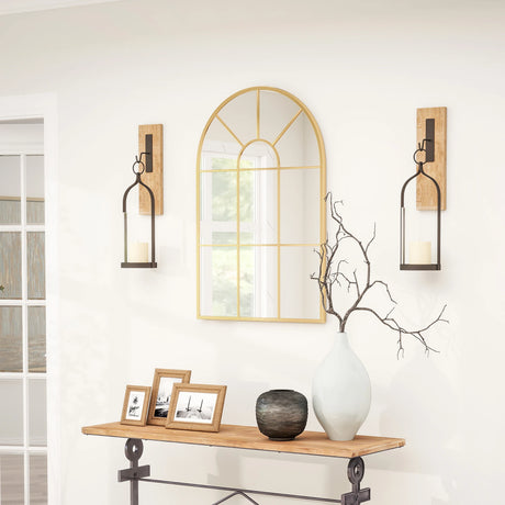 HOMCOM 90 X 61cm Arched Grid Mirror - Gold Tone