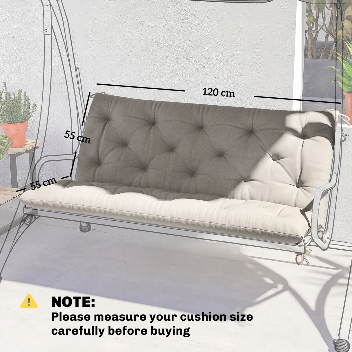 Outsunny Garden Bench Cushion, 2 Seater Swing Chair Cushion, Seat Pad with Ties for Indoor and Outdoor Use, 110 x 120 cm