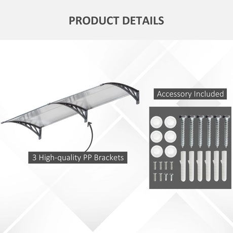 Outsunny Front Door Canopy Outdoor Awning Aluminium Rigid Plastic Polycarbonate Rain Shelter UV Water Rain Resistant 196 x 75cm Clear