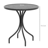 Outsunny 66cm Patio Table, Round Garden Table, Outdoor Side Table with Steel Frame and Slat Tabletop, Black