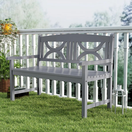 Outsunny 2-Seater Wooden Garden Bench Outdoor Patio Loveseat for Porch, Grey