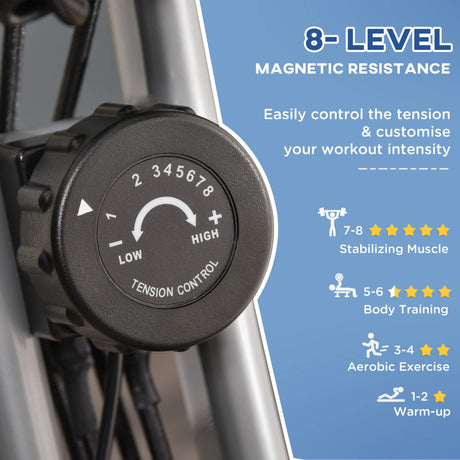 HOMCOM 2-in-1 Folding Exercise Bike with 8-Level Magnetic Resistance, Arm Resistance Band, Pulse Sensor, Grey