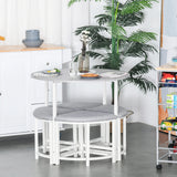 HOMCOM Modern Round Dining Table Set with 4 Upholstered Stools for Dining Room, Kitchen, Grey