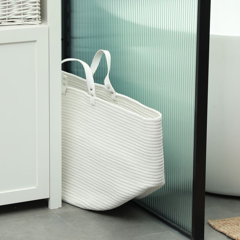 HOMCOM 88L Cotton Rope Laundry Basket, with Handles - Cream White