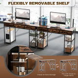 HOMCOM 120cm Computer Desk with Power Outlets, Office Desk Study Table with Fabric Drawers and Storage Shelves, Rustic Brown