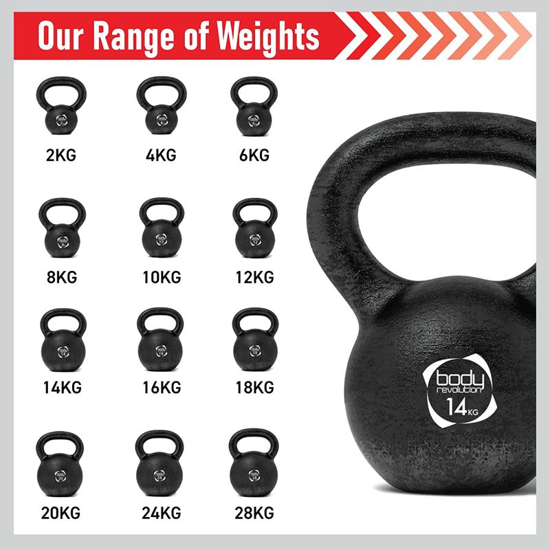 Body Revolution Cast Iron Kettlebell - Anti-Roll Design, Comfort Handle, Available from 2kg to 28kg for Home and Gym Workouts  6kg