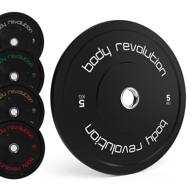 Body Revolution Olympic Weight Plates - Rubber-Coated, IWF Standard, 2-Inch Barbell Compatible, Color-Coded Bumper Plates for Strength Training  10 kg Pair