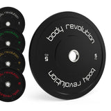 Body Revolution Olympic Weight Plates - Rubber-Coated, IWF Standard, 2-Inch Barbell Compatible, Color-Coded Bumper Plates for Strength Training  30kg SET (2x5kg + 2x10kg)