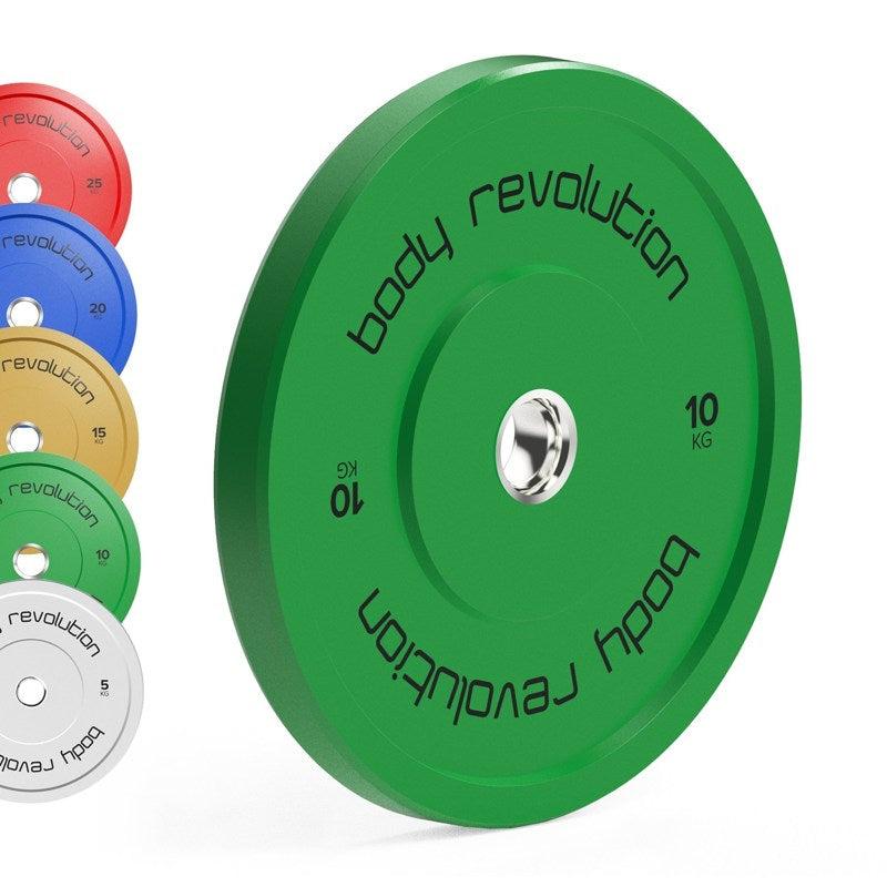Body Revolution Olympic Bumper Plates - High-Density Rubber, IWF Colour-Coded, 5kg to 25kg, Ideal for Weightlifting & Strength Training  30kg SET (2x5kg + 2x10kg)
