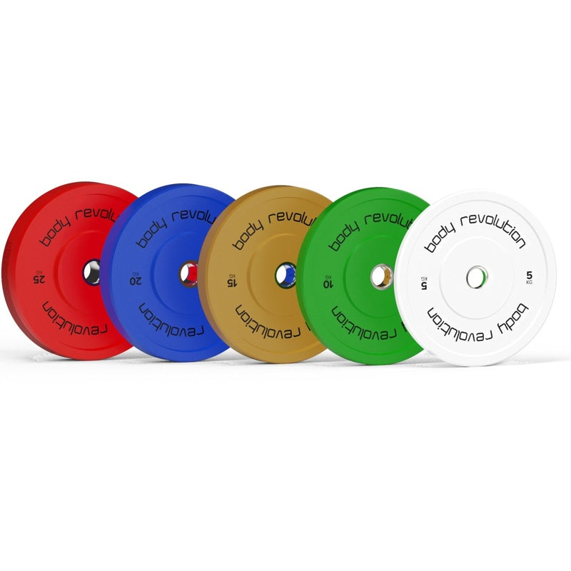 Body Revolution Olympic Bumper Plates - High-Density Rubber, IWF Colour-Coded, 5kg to 25kg, Ideal for Weightlifting & Strength Training  30kg SET (2x5kg + 2x10kg)